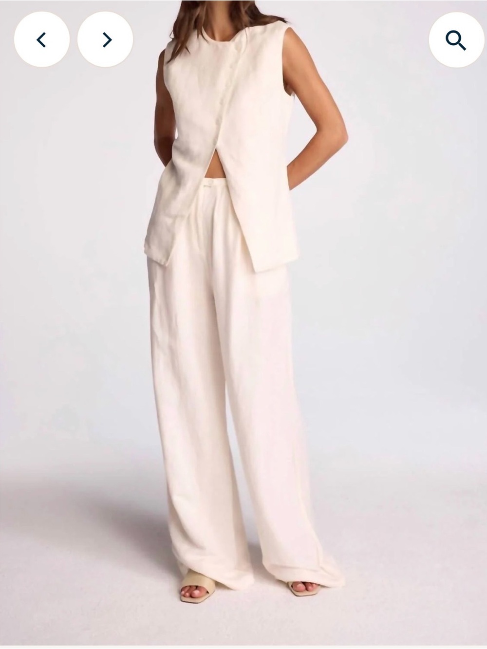 sundays Isolde Linen Vest & Tristan Linen Wide Leg Pant SET S Sky Gray